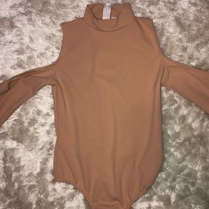 Peachy blush nude body suit with shoulder detail